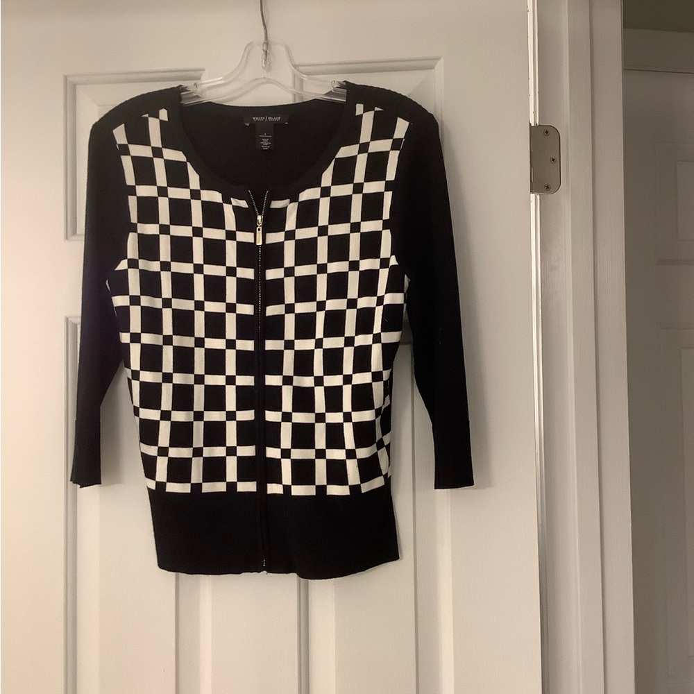 White House Black Market Black and White Checkered Cardigan